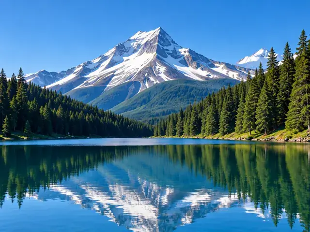 Snowy mountain reflected in a lake